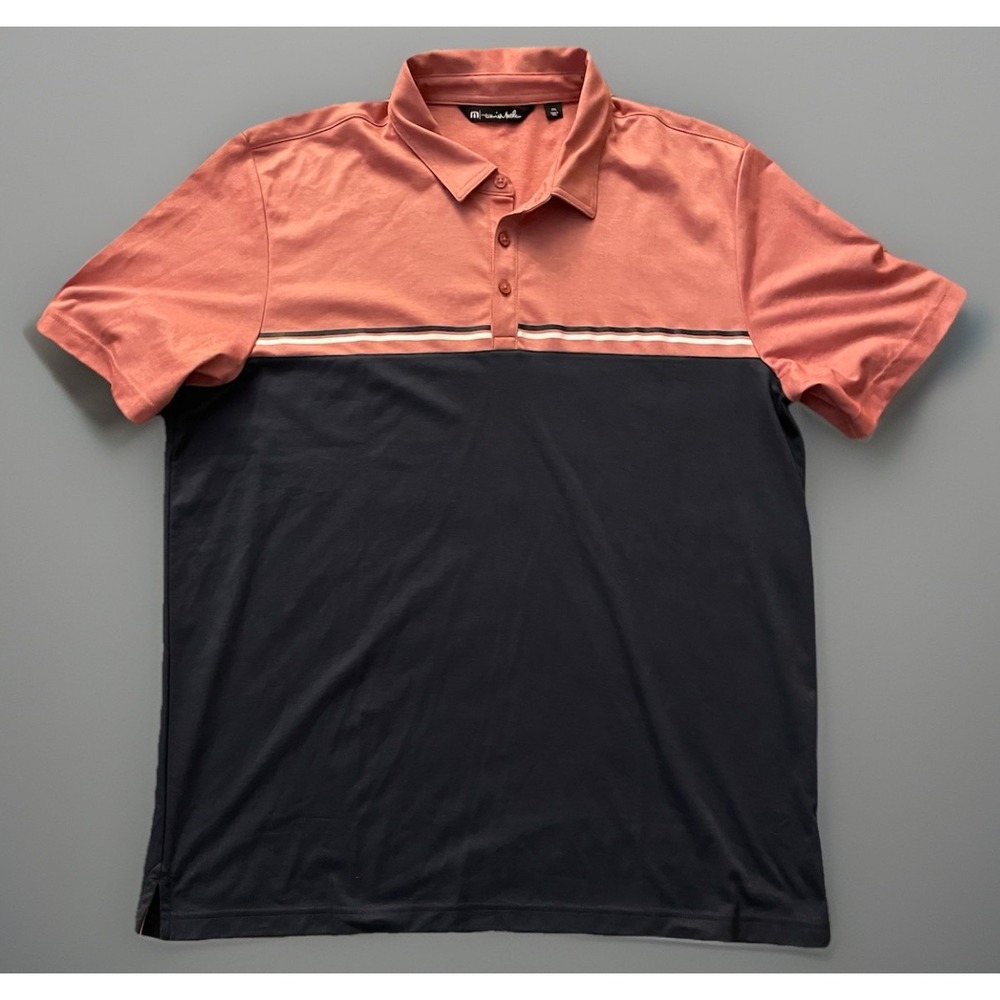 Travis Mathew Short Sleeve Polo Shirt Pink Black Colorblock Logo 2XL XXL JBHS